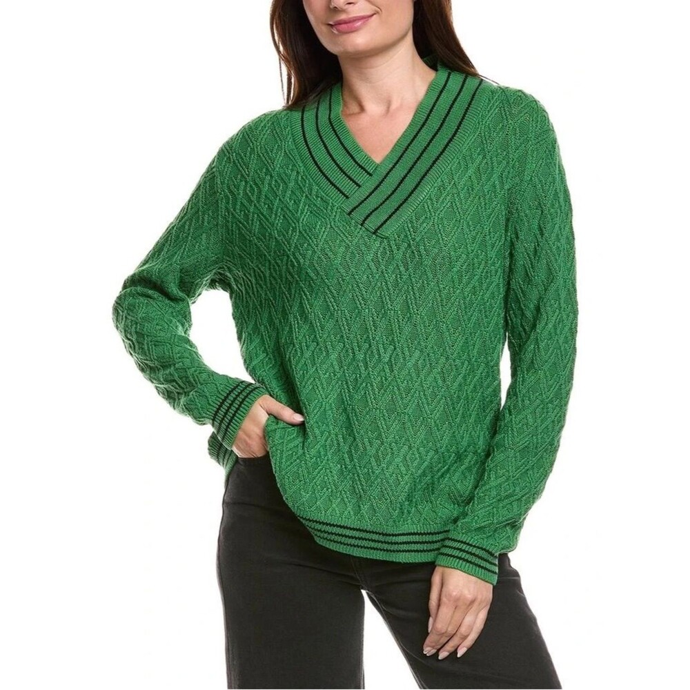 CAbi Women’s Green Lucky Day Pullover Cable Knit Sweater Sz S